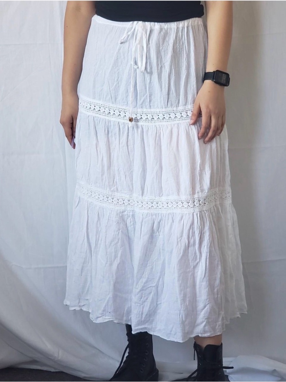 White Tiered Boho Maxi Skirt